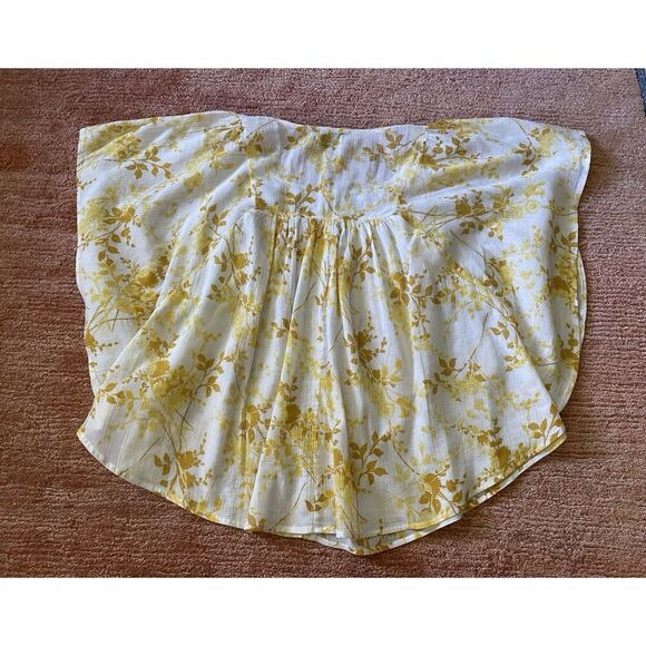 Bandolino Denim blouse PM petite yellow floral boho peasant top crochet trim - Picture 4 of 4